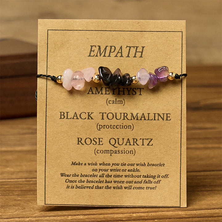 Buddha Stones Amethyst Schwarzer Turmalin Rosenquarz Empath Card Seil Armband - image 1