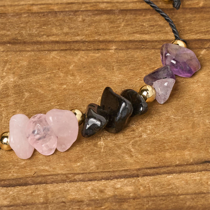 Buddha Stones Amethyst Schwarzer Turmalin Rosenquarz Empath Card Seil Armband - image 4