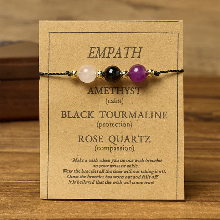 Buddha Stones Amethyst Schwarzer Turmalin Rosenquarz Empath Card Seil Armband - image 11
