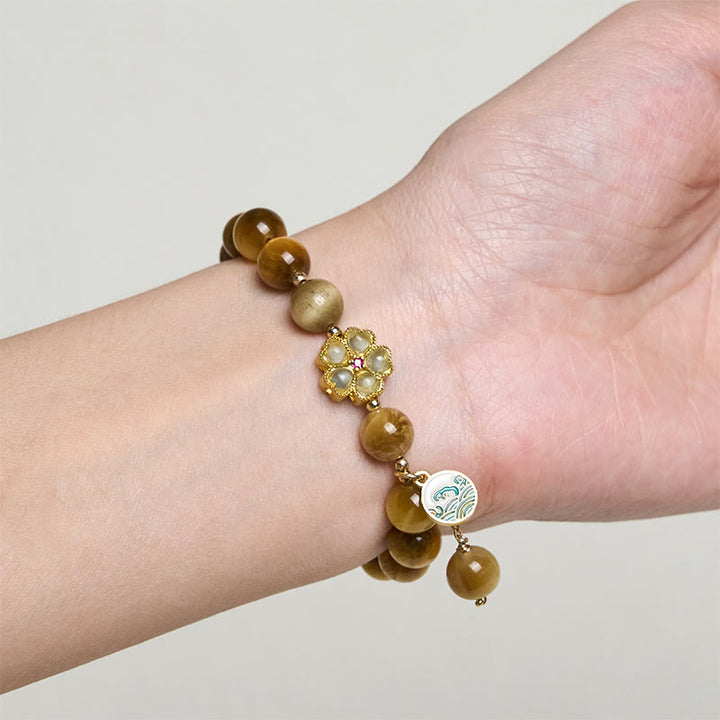 Buddha Stones Armband mit natürlichem goldenem Tigerauge und Glockenblume - image 8