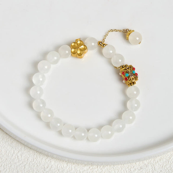 Buddha Stones Tibetischer weißer Achat Kristallstein Blumen Positivität Armband - image 2