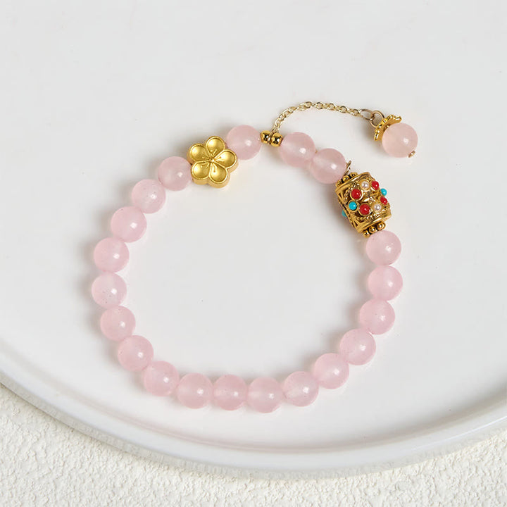 Buddha Stones Tibetischer weißer Achat Kristallstein Blumen Positivität Armband - image 12