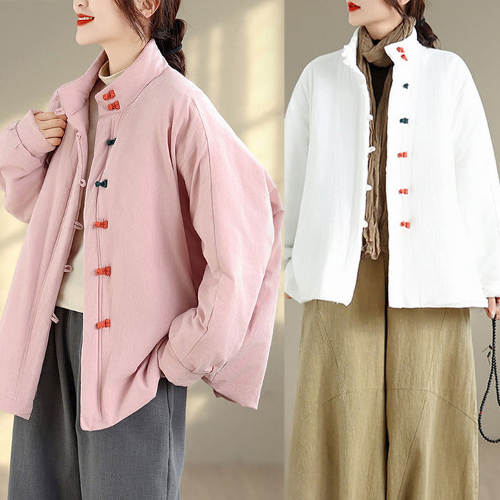 Buddha Stones Damen Winterjacke mit chinesischem Froschknopf, langärmelig, dicke Baumwolle, mit Taschen - image 19