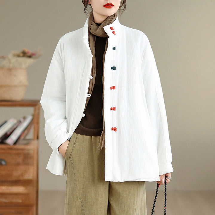 Buddha Stones Damen Winterjacke mit chinesischem Froschknopf, langärmelig, dicke Baumwolle, mit Taschen - image 14