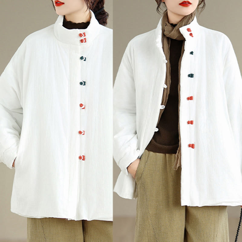 Buddha Stones Damen Winterjacke mit chinesischem Froschknopf, langärmelig, dicke Baumwolle, mit Taschen - image 17