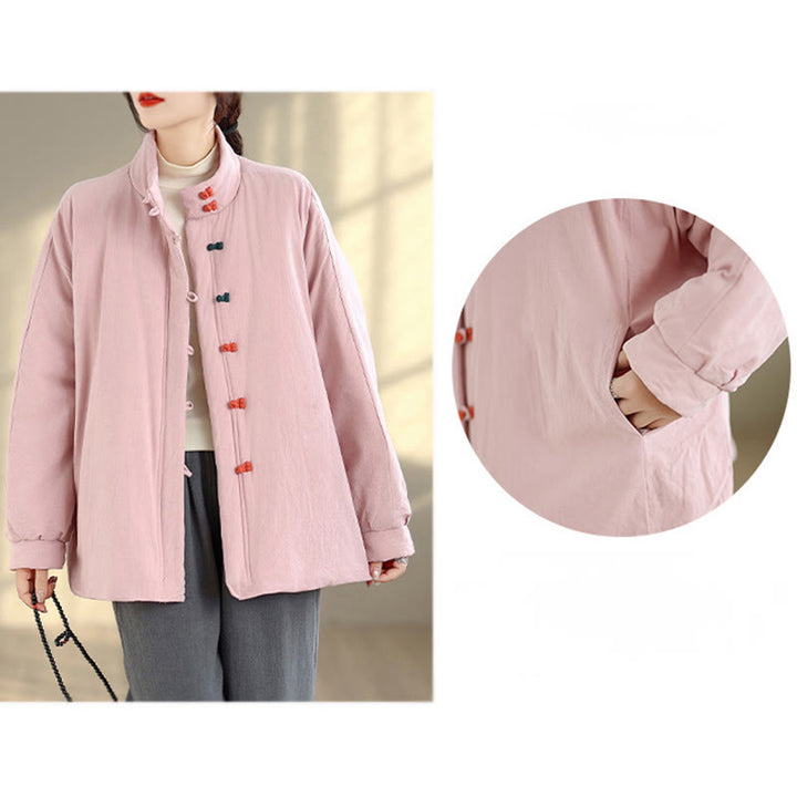 Buddha Stones Damen Winterjacke mit chinesischem Froschknopf, langärmelig, dicke Baumwolle, mit Taschen - image 11