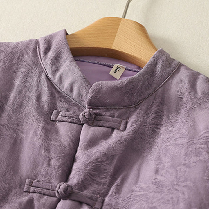 Buddha Stones Damen-Baumwolljacke mit Taschen und einfarbigem Froschknopf-Design, langärmlig - image 1