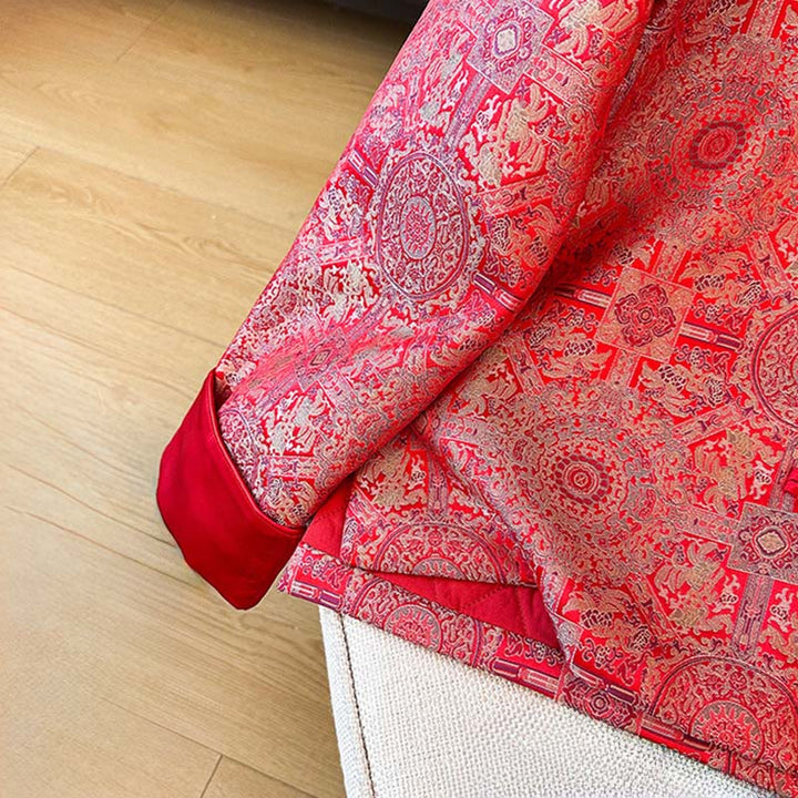 Buddha Stones Damen-Jacquard-Baumwolljacke mit symmetrischem Blumenmuster und langen Ärmeln und Taschen - image 9