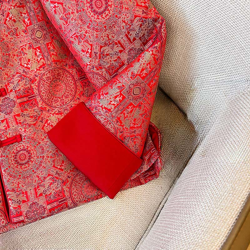 Buddha Stones Damen-Jacquard-Baumwolljacke mit symmetrischem Blumenmuster und langen Ärmeln und Taschen - image 10