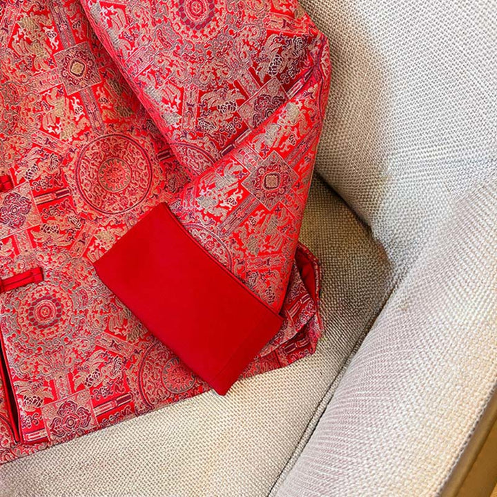 Buddha Stones Damen-Jacquard-Baumwolljacke mit symmetrischem Blumenmuster und langen Ärmeln und Taschen - image 10