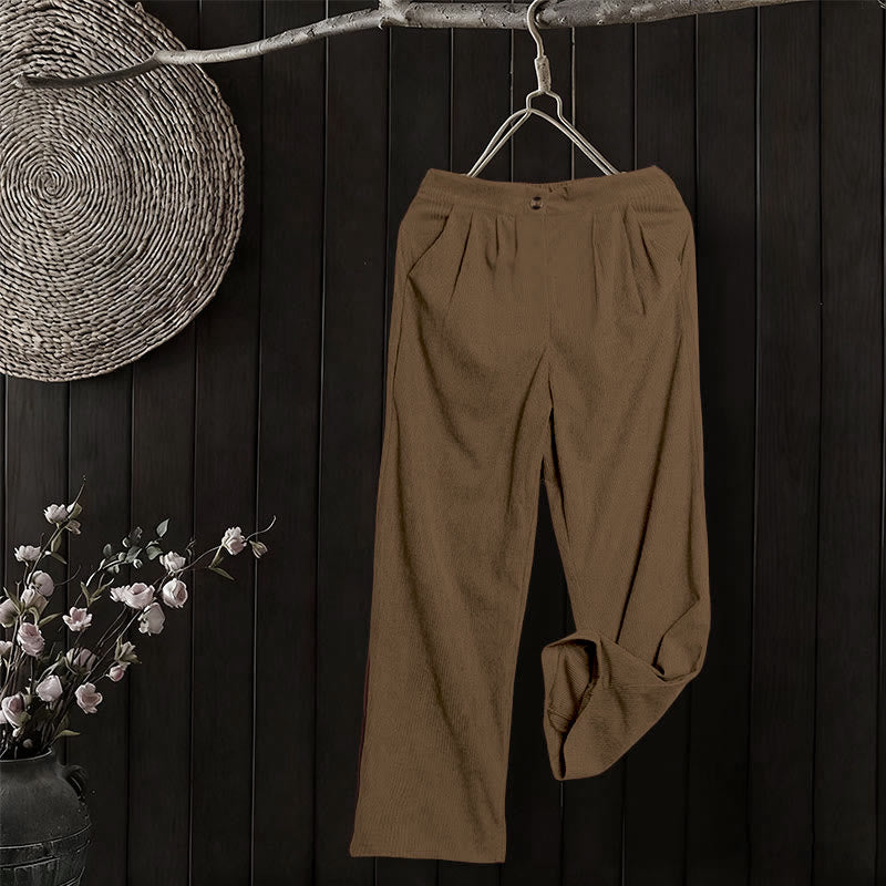 Buddha Stones Lässige Cordhose mit geradem Bein und Taschen für Damen - image 3