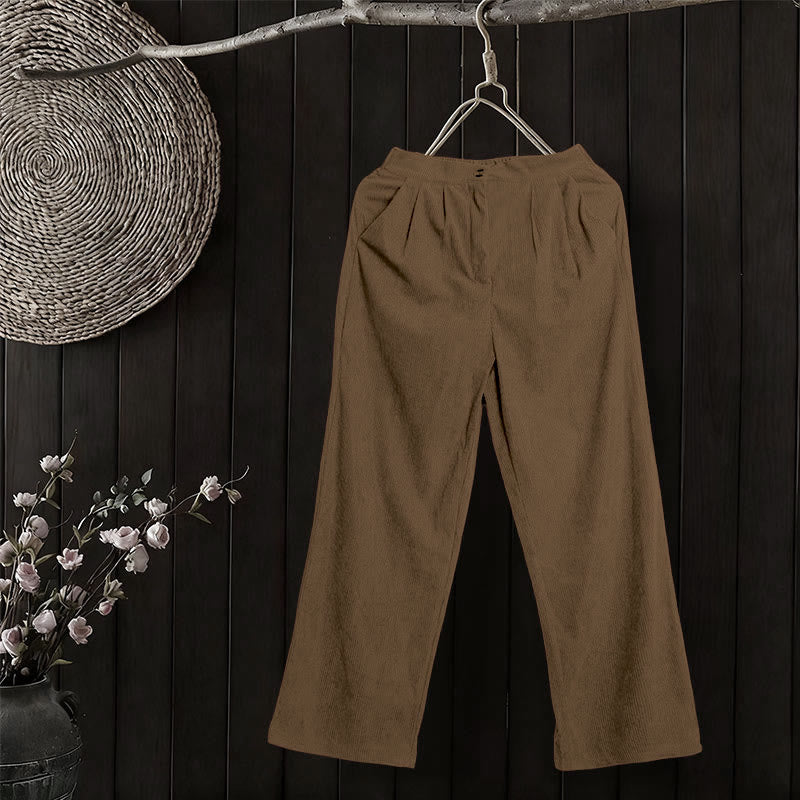Buddha Stones Lässige Cordhose mit geradem Bein und Taschen für Damen - image 4
