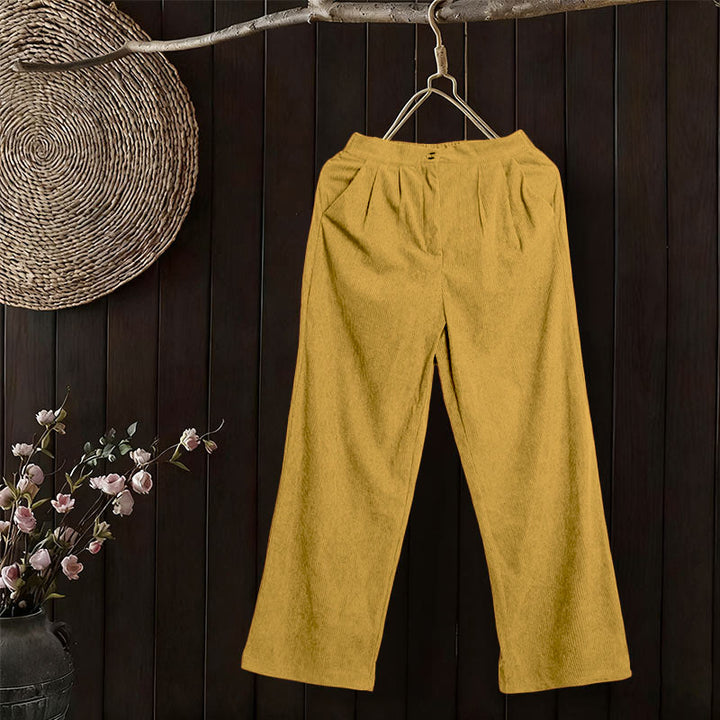 Buddha Stones Lässige Cordhose mit geradem Bein und Taschen für Damen - image 25