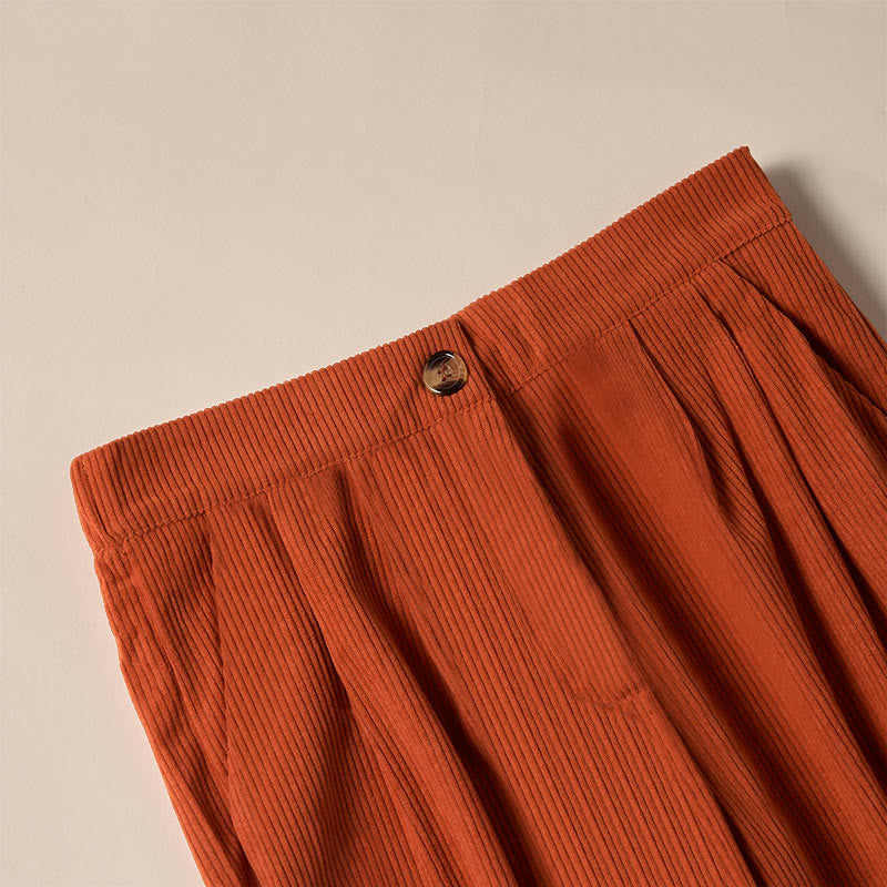 Buddha Stones Lässige Cordhose mit geradem Bein und Taschen für Damen - image 37