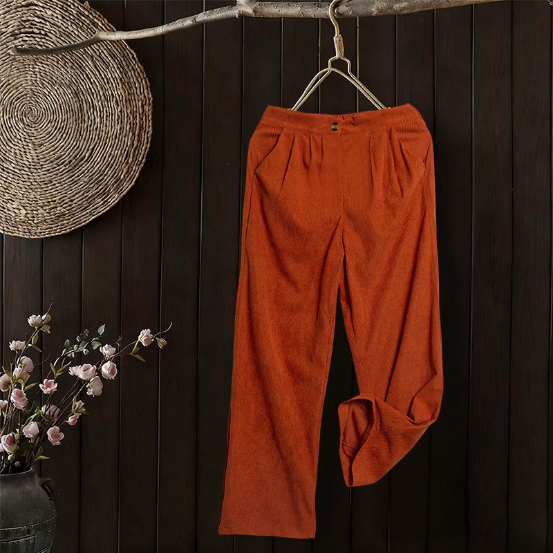 Buddha Stones Lässige Cordhose mit geradem Bein und Taschen für Damen - image 39