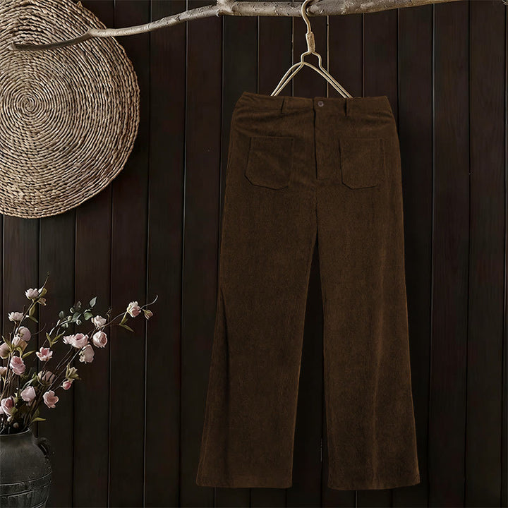 Buddha Stones Damenhose aus schlichtem Cord-Polyester mit weitem Bein und Knöpfen und Taschen - image 5