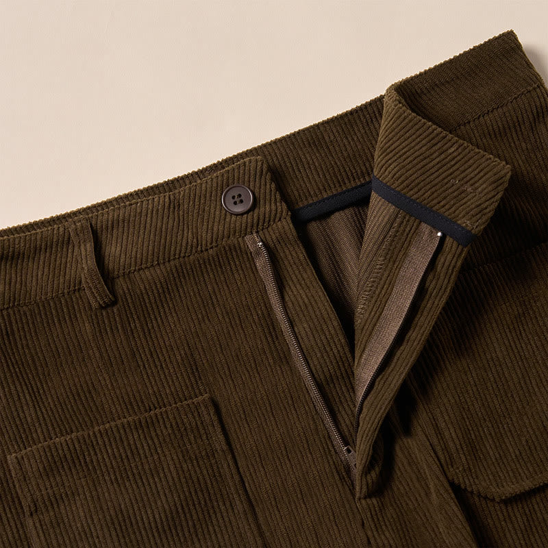 Buddha Stones Damenhose aus schlichtem Cord-Polyester mit weitem Bein und Knöpfen und Taschen - image 7