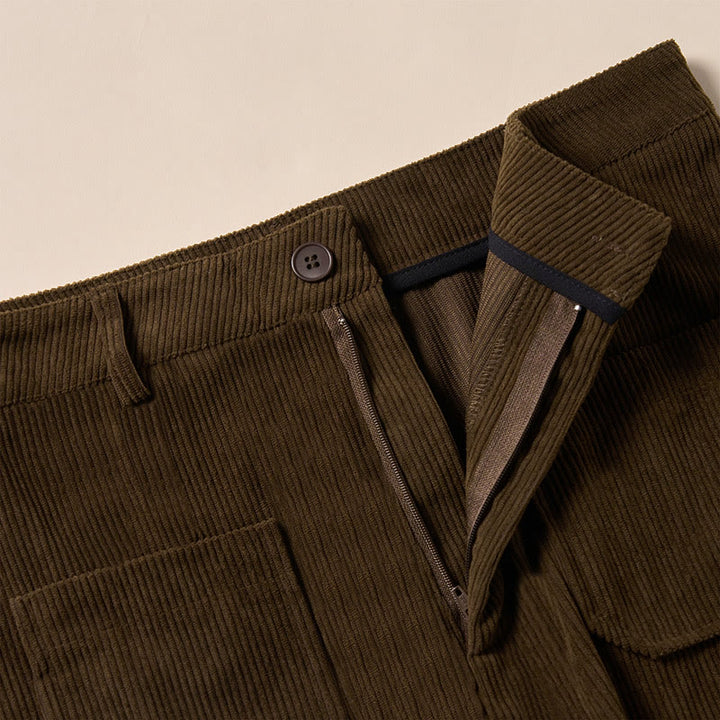 Buddha Stones Damenhose aus schlichtem Cord-Polyester mit weitem Bein und Knöpfen und Taschen - image 7