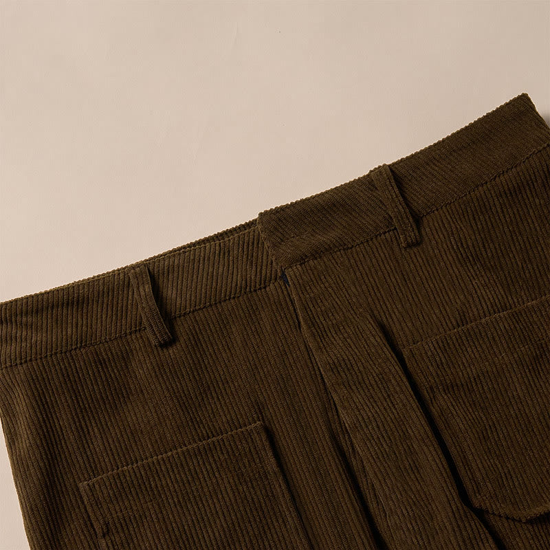 Buddha Stones Damenhose aus schlichtem Cord-Polyester mit weitem Bein und Knöpfen und Taschen - image 8