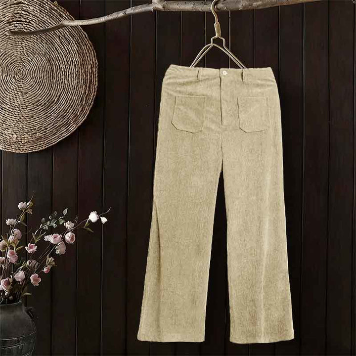 Buddha Stones Damenhose aus schlichtem Cord-Polyester mit weitem Bein und Knöpfen und Taschen - Beige - US14, UK/AU18,EU46 (2XL) - image 9