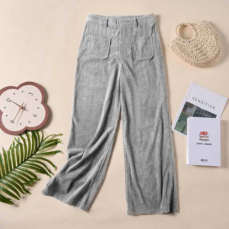 Buddha Stones Damenhose aus schlichtem Cord-Polyester mit weitem Bein und Knöpfen und Taschen - image 20