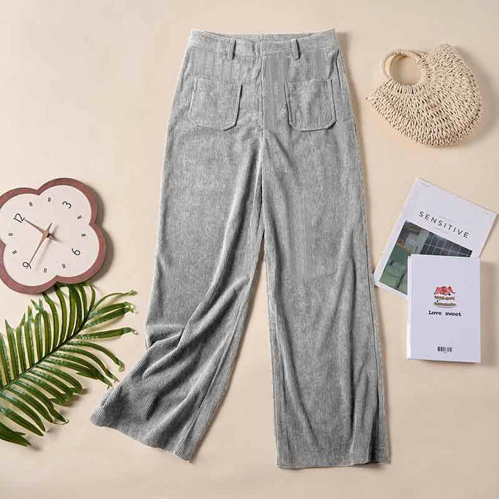 Buddha Stones Damenhose aus schlichtem Cord-Polyester mit weitem Bein und Knöpfen und Taschen - image 20