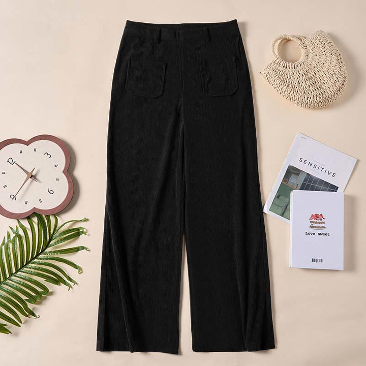 Buddha Stones Damenhose aus schlichtem Cord-Polyester mit weitem Bein und Knöpfen und Taschen - image 23