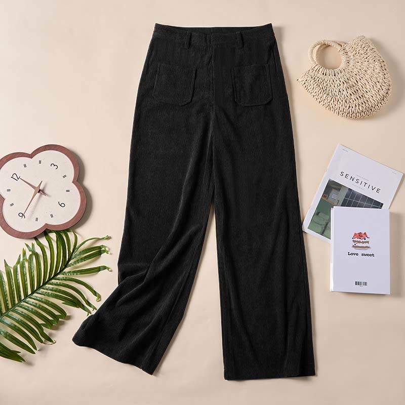 Buddha Stones Damenhose aus schlichtem Cord-Polyester mit weitem Bein und Knöpfen und Taschen - image 22