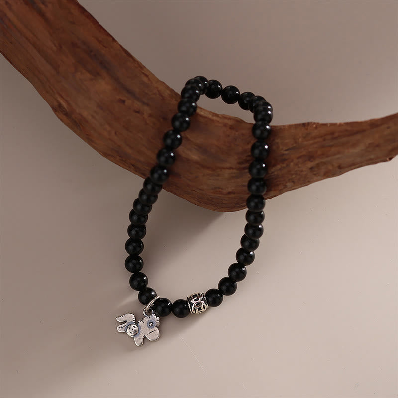 Buddha Stones – Jahr des Pferdes – Armband aus 925er Sterlingsilber und natürlichem schwarzem Obsidian - image 11