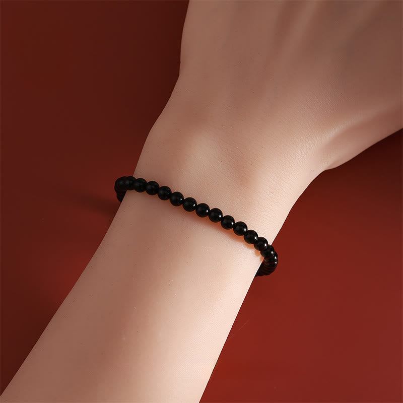 Buddha Stones – Jahr des Pferdes – Armband aus 925er Sterlingsilber und natürlichem schwarzem Obsidian - image 3