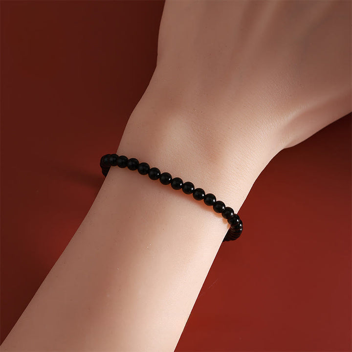 Buddha Stones – Jahr des Pferdes – Armband aus 925er Sterlingsilber und natürlichem schwarzem Obsidian - image 3