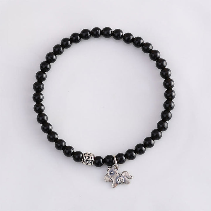 Buddha Stones – Jahr des Pferdes – Armband aus 925er Sterlingsilber und natürlichem schwarzem Obsidian - image 12