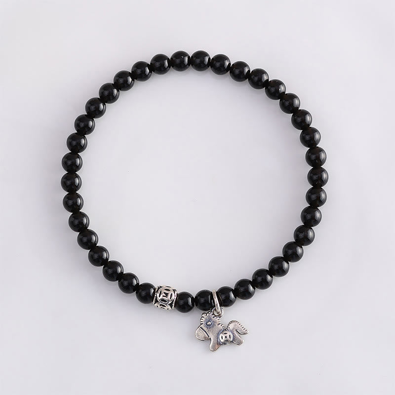 Buddha Stones – Jahr des Pferdes – Armband aus 925er Sterlingsilber und natürlichem schwarzem Obsidian - image 12
