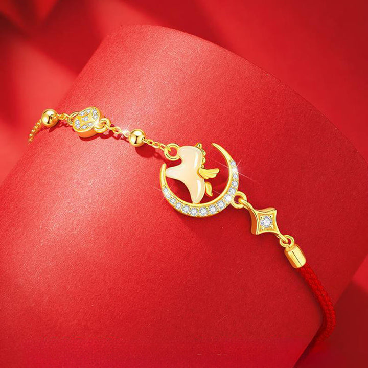 Buddha Stones, Hetian-Jade, Jahr des Pferdes, 925er Sterlingsilber, Zirkonia, rotes Seilarmband - image 2