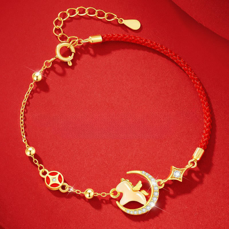 Buddha Stones, Hetian-Jade, Jahr des Pferdes, 925er Sterlingsilber, Zirkonia, rotes Seilarmband - image 1