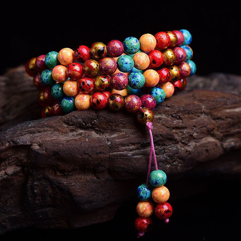 Buddha Stones, mehrfarbig lackiertes Mala-Armband mit 108 Perlen, handgefertigt aus Sandelholz, mehrlagig. - image 2