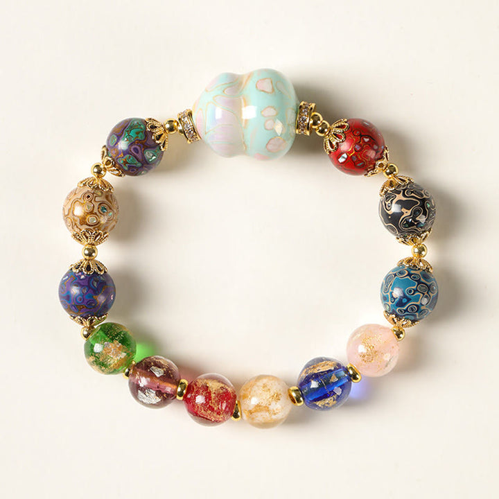 Buddha Stones, buntes Liuli-Glas, Sandelholz, Kürbisperlen, Lackarmband - 10 mm - image 8