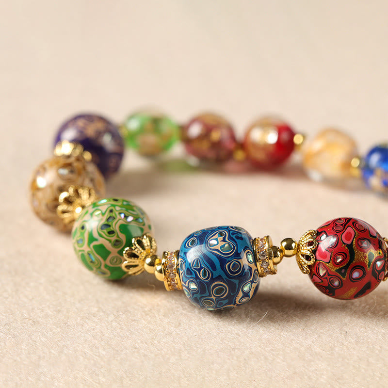 Buddha Stones, buntes Liuli-Glas, Sandelholz, Kürbisperlen, Lackarmband - image 2