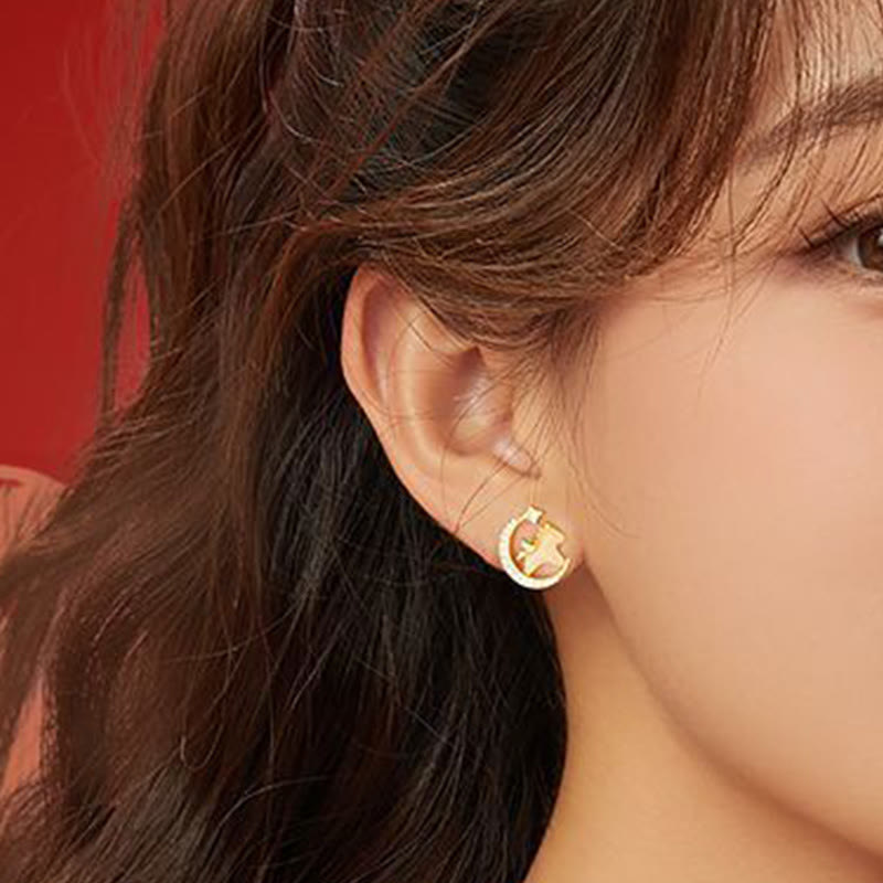 Buddha Stones Jahr des Pferdes Hetian-Jade 925 Sterlingsilber Mond Zirkon Ohrringe Fülle - image 4