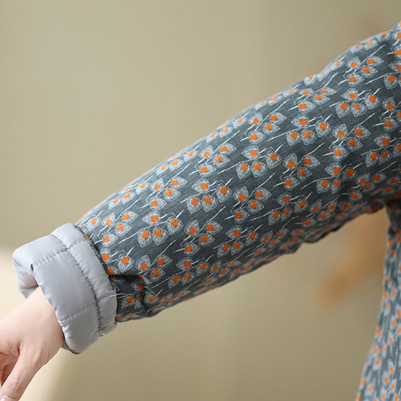 Buddha Stones Winterjacke aus dicker Baumwolle mit Froschknopfverschluss, Blumenmuster, langen Ärmeln und Taschen für Damen - image 7