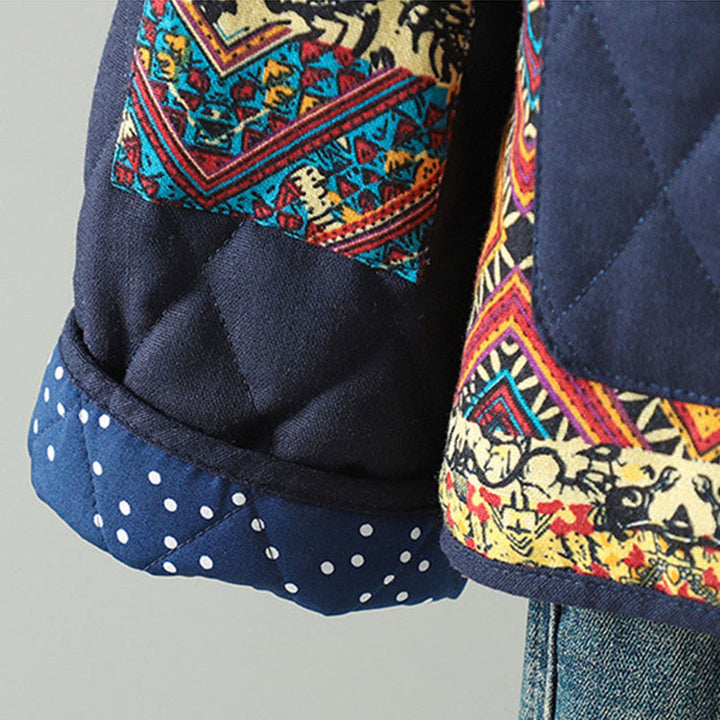 Buddha Stones Ethno-Patchwork-Damenjacke aus dicker Baumwolle mit langen Ärmeln und Taschen - image 12