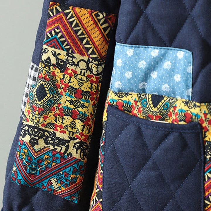 Buddha Stones Ethno-Patchwork-Damenjacke aus dicker Baumwolle mit langen Ärmeln und Taschen - image 10