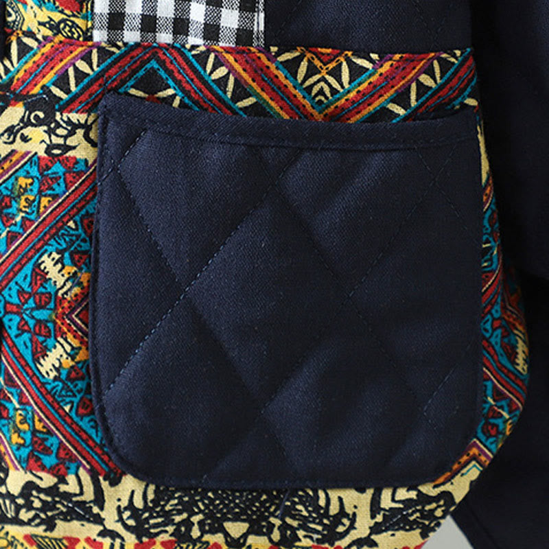 Buddha Stones Ethno-Patchwork-Damenjacke aus dicker Baumwolle mit langen Ärmeln und Taschen - image 11