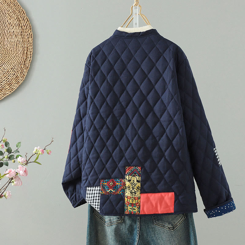 Buddha Stones Ethno-Patchwork-Damenjacke aus dicker Baumwolle mit langen Ärmeln und Taschen - image 6