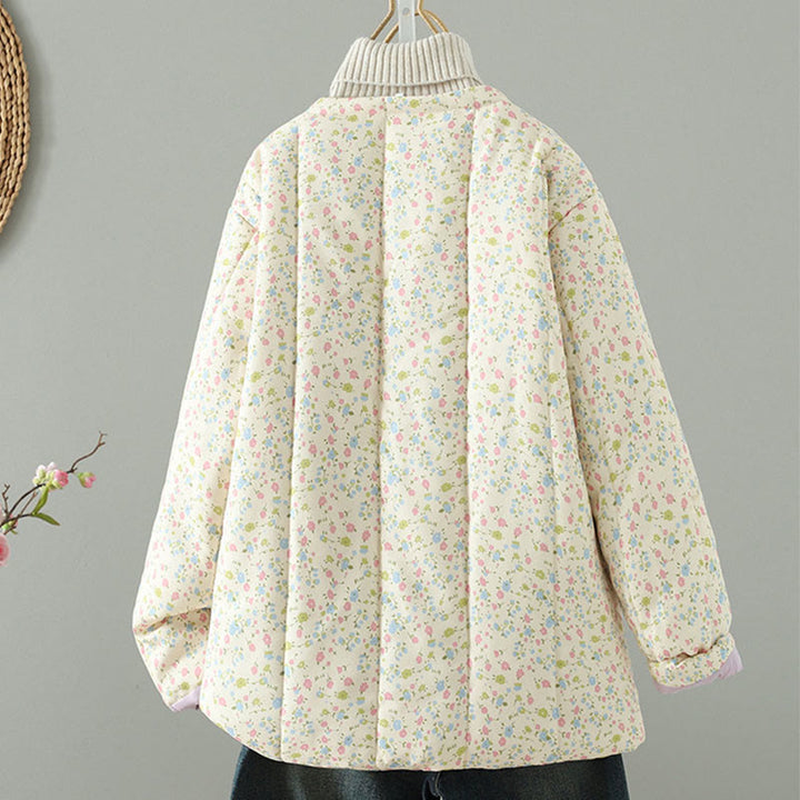 Damen-Baumwolljacke mit langen Ärmeln, dicker Verarbeitung, Taschen und Buddha Stones -Knopfdesign, floralem Muster - image 1