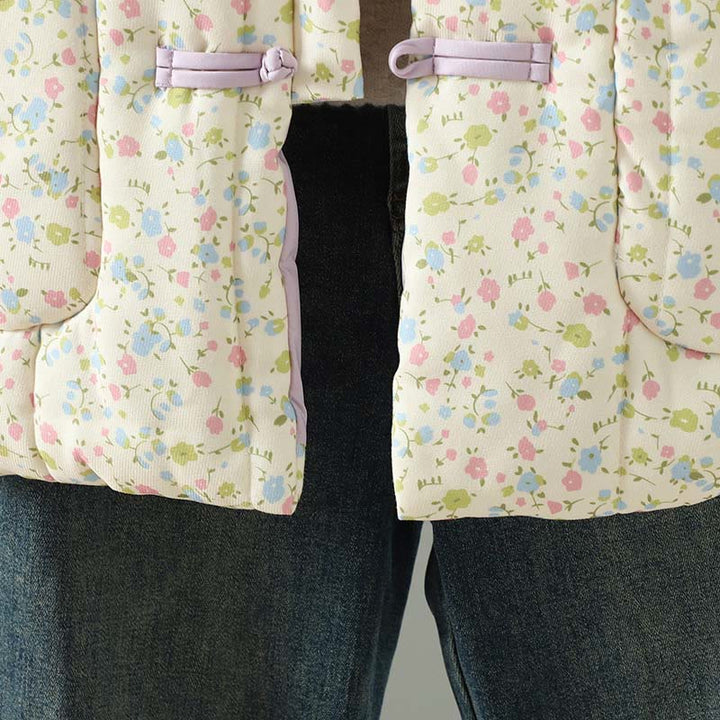 Damen-Baumwolljacke mit langen Ärmeln, dicker Verarbeitung, Taschen und Buddha Stones -Knopfdesign, floralem Muster - image 9