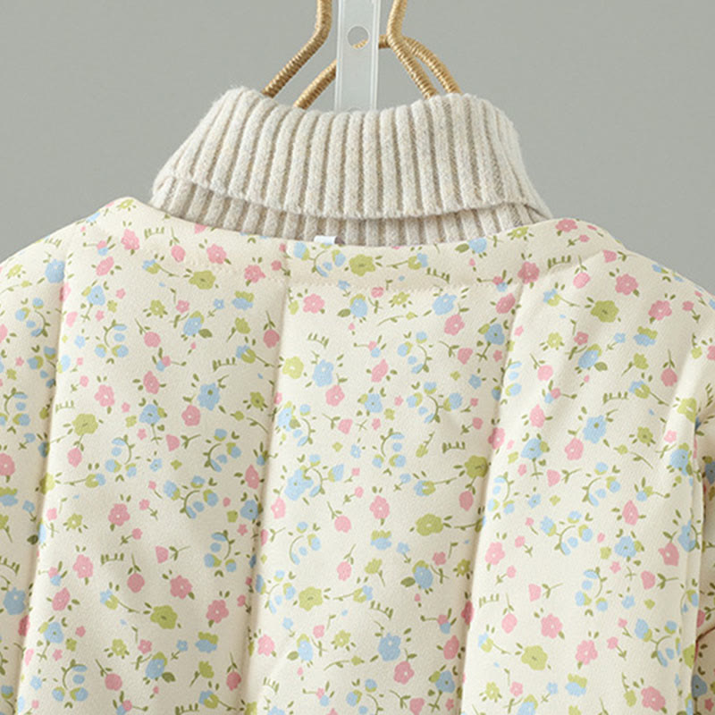 Damen-Baumwolljacke mit langen Ärmeln, dicker Verarbeitung, Taschen und Buddha Stones -Knopfdesign, floralem Muster - image 3