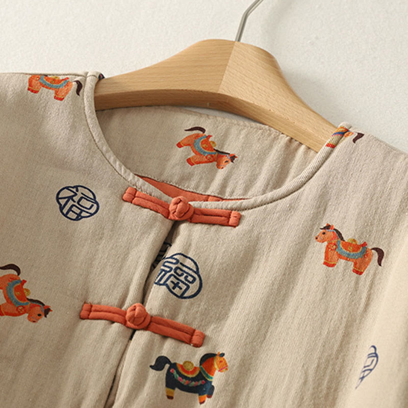 Damen-Baumwolljacke mit langen Ärmeln, dicker Verarbeitung, Buddha Stones -Pferd-Fu-Motiv, Froschknopf-Design - image 7