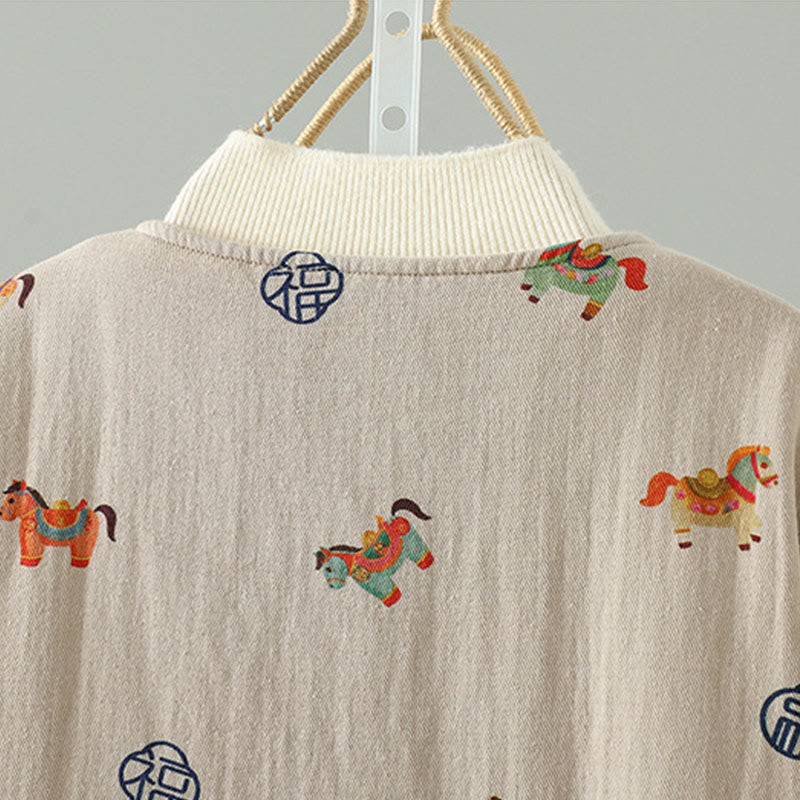 Damen-Baumwolljacke mit langen Ärmeln, dicker Verarbeitung, Buddha Stones -Pferd-Fu-Motiv, Froschknopf-Design - image 6