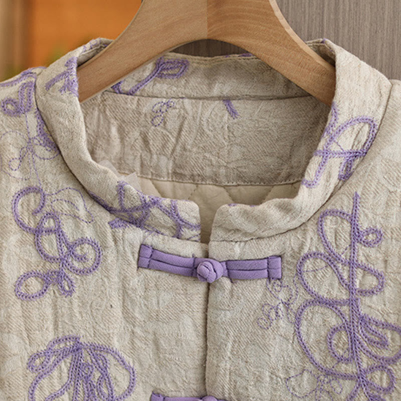 Buddha Stones Damen Winterjacke mit langen Ärmeln, Stehkragen, Froschknöpfen, Baumwollwattierung und Taschen - image 9